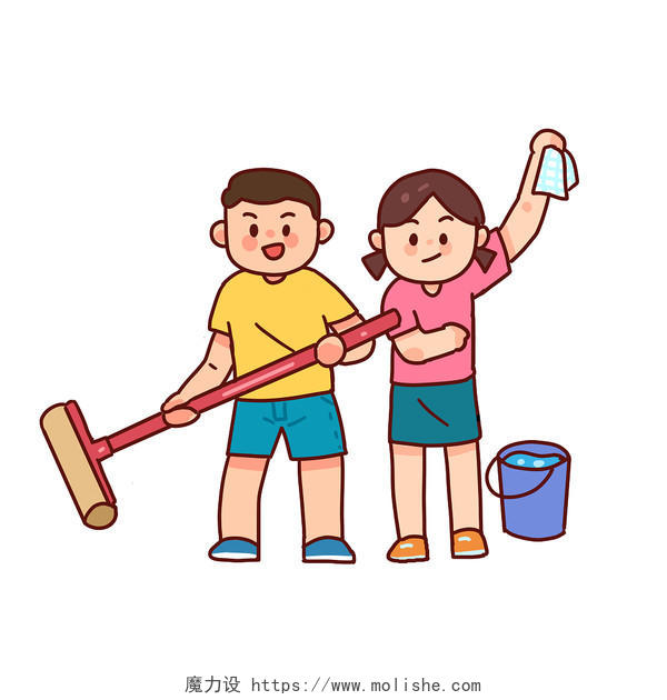 手绘卡通五一劳动节做家务小孩儿童人物元素劳动节五一劳动节